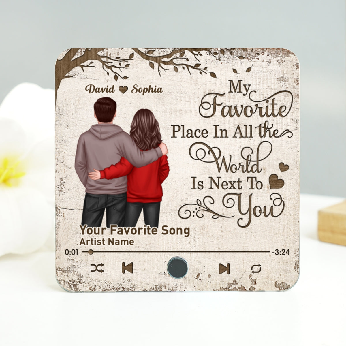 Favorite Place In The World Couple Standing Back View - Personalized Music Fridge Magnet - Heartfelt Gift For Couple, For Him, For Her, Husband, Wife