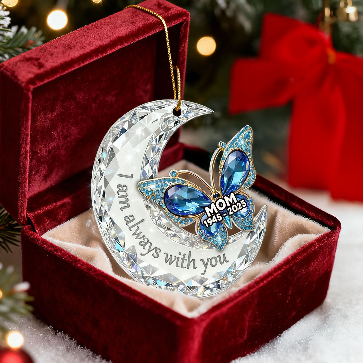 3D Effect Flat Christmas Butterfly Moon Memorial - Personalized Acrylic Ornament - Remembrance Gift, Sympathy Gift