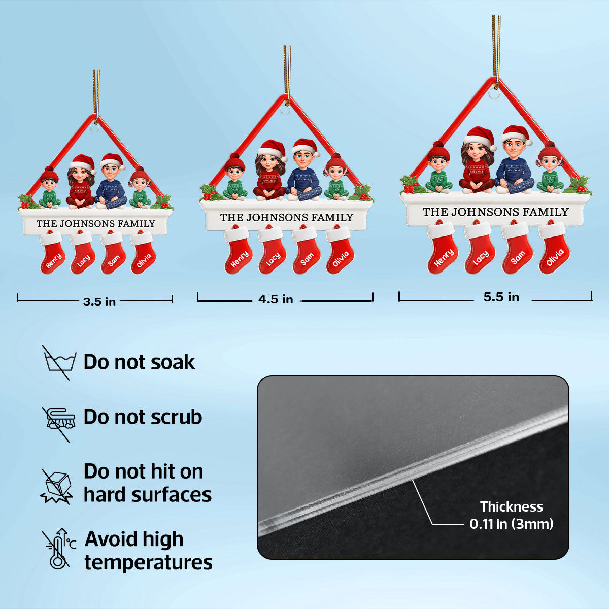 3D Effect Family Sitting On Christmas Mantel - Personalized Acrylic Ornament