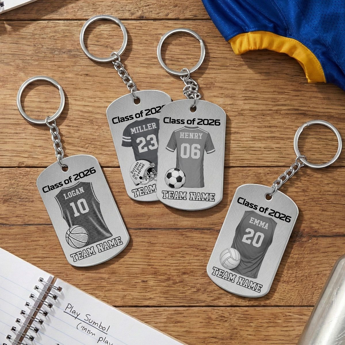 Sport Player Graduation Keepsake - Personalized Metal Keychain - Graduation Gift, Basketball, Baseball, Football