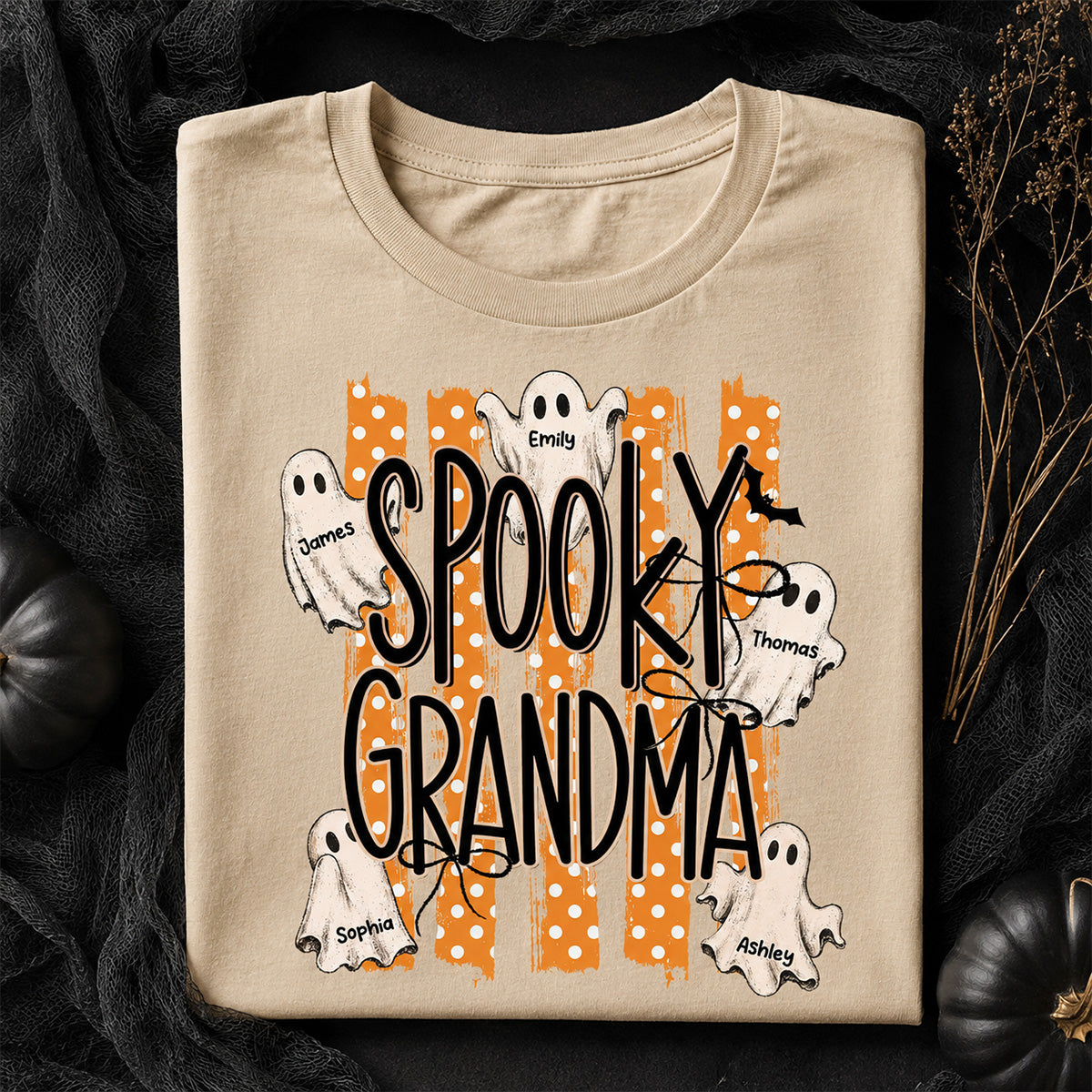 Spooky Grandma Striped Halloween Ghosts - Personalized Shirt