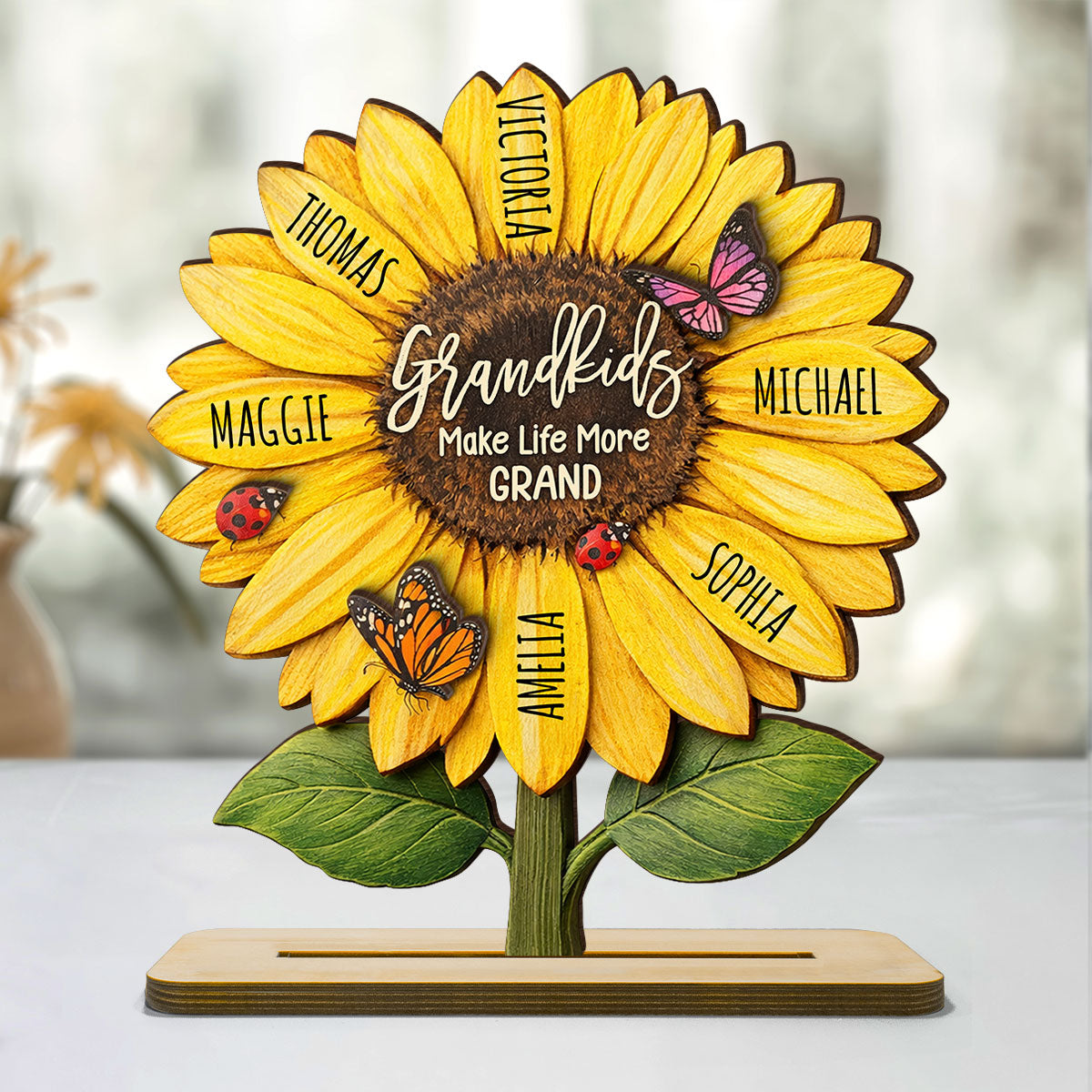 Grandkids Make Life More Grand - Personalized 2-Layered Wooden Plaque - Sentimental Mother's Day Gift for Grandma, Wife, Mom