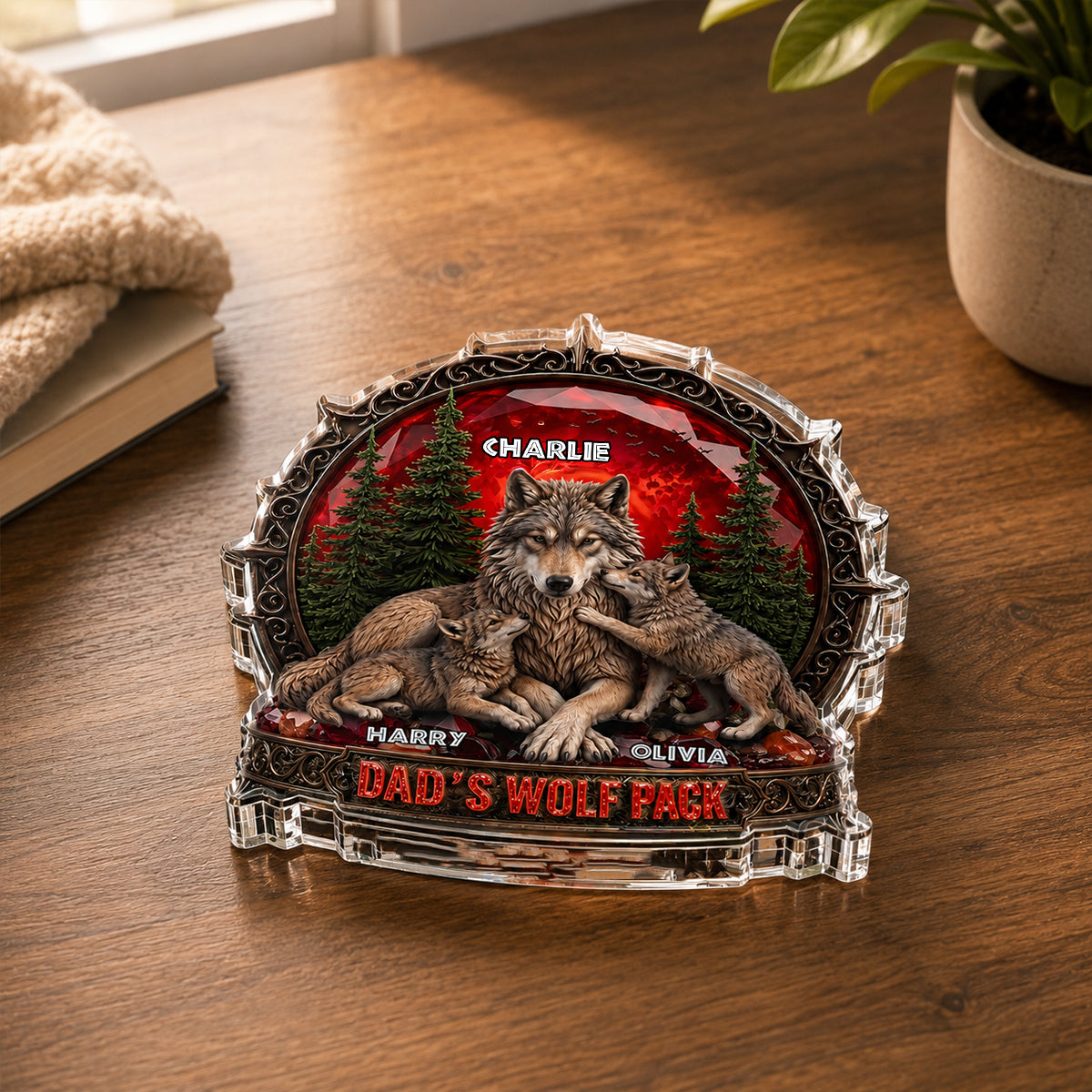 Papa's Wolf Pack - Personalized Acrylic Block Plaque -  Gift for Dad, Husband