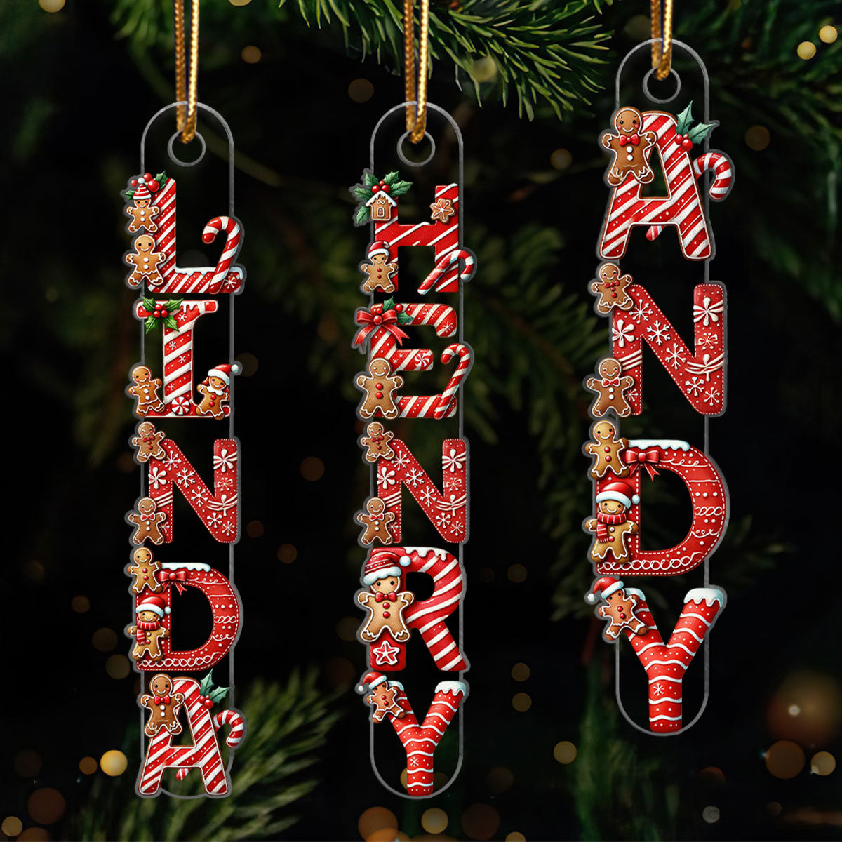 Candy Cane Alphabet - Personalized Acrylic Ornament - Christmas Tree Decor
