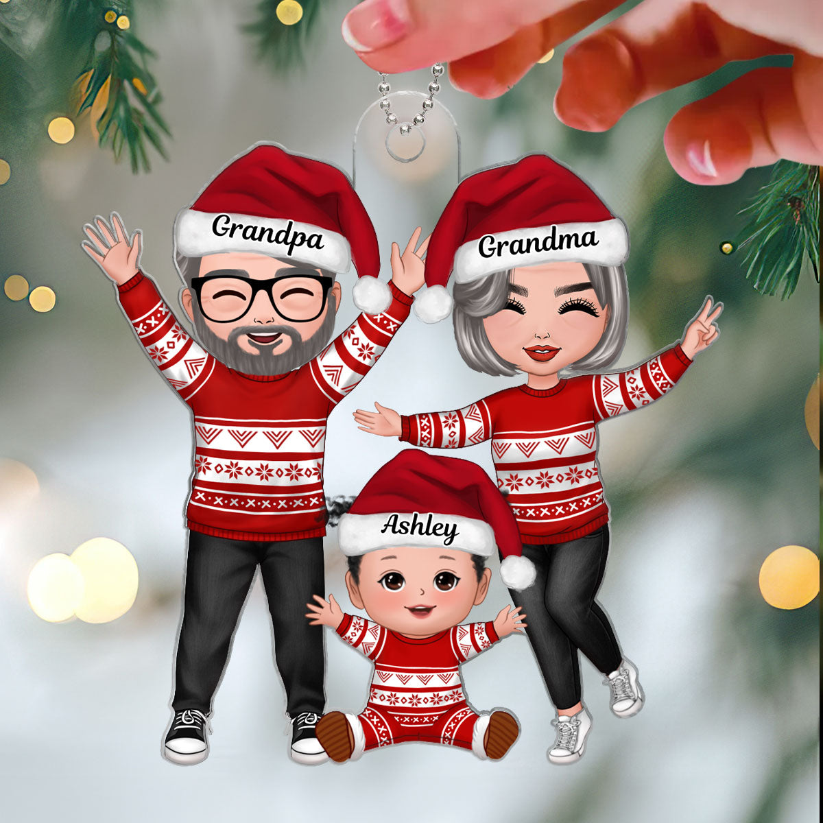 Christmas Happy Doll Grandma Grandpa With Granddaughter Grandson Personalized Circle Ornament