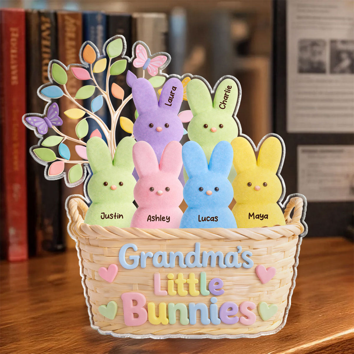 Grandma's Peeps Easter Basket - Personalized Acrylic Block Plaque - Gift For Grandma, Easter Home Decoration