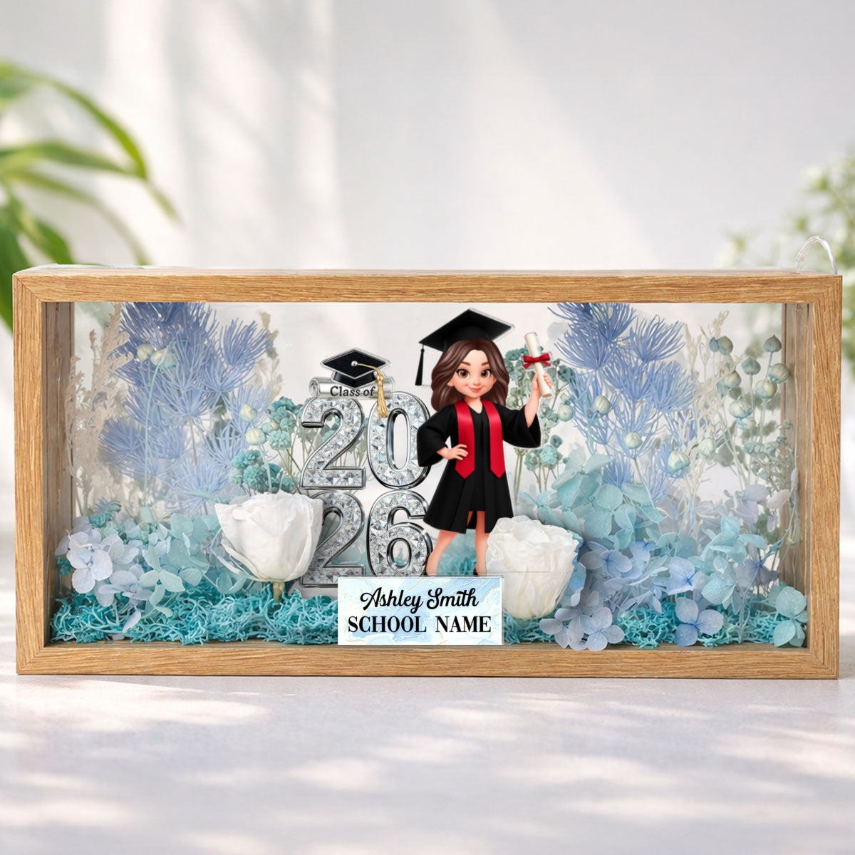 Class Of 2026 2027 Senior - Personalized DIY Flower Shadow Box LED Night Light - Graduation Gift For Graduates, Daughter