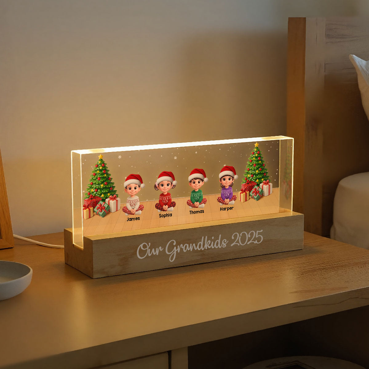 Our Grandkids Festive Christmas - Personalized Acrylic Block Plaque LED Night Light - Gift For Grandparents