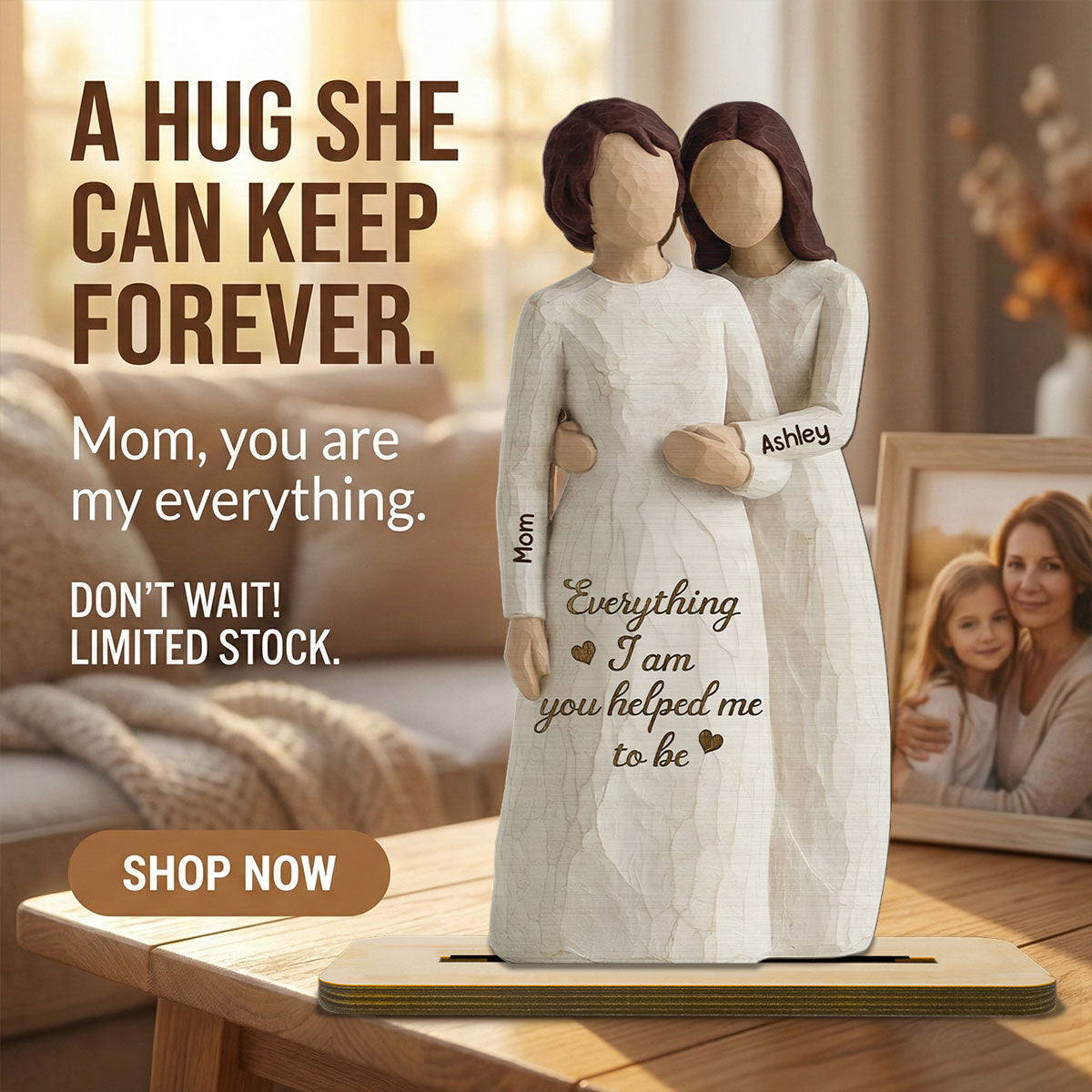 To Mom Never Forget I Love You 2D Flat - Personalized 2-Layered Wooden Plaque - Gift For Mom From Daughter