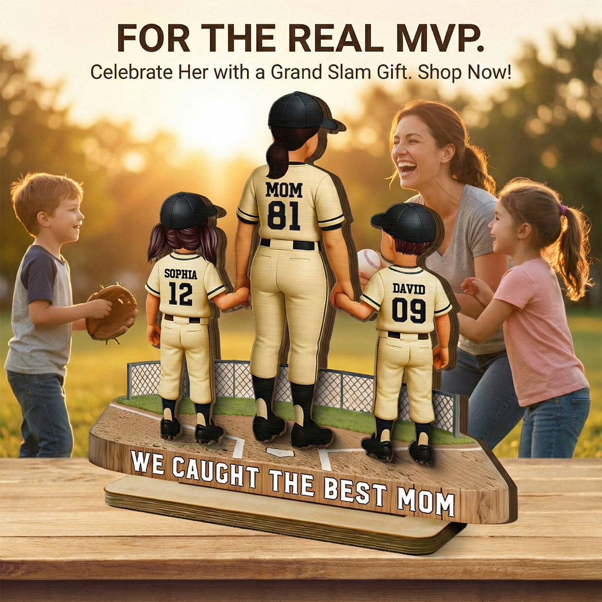 Mommy's Baseball Dream Team - Personalized 2-Layered Wooden Plaque - Mother's Day Gift For Baseball Mom