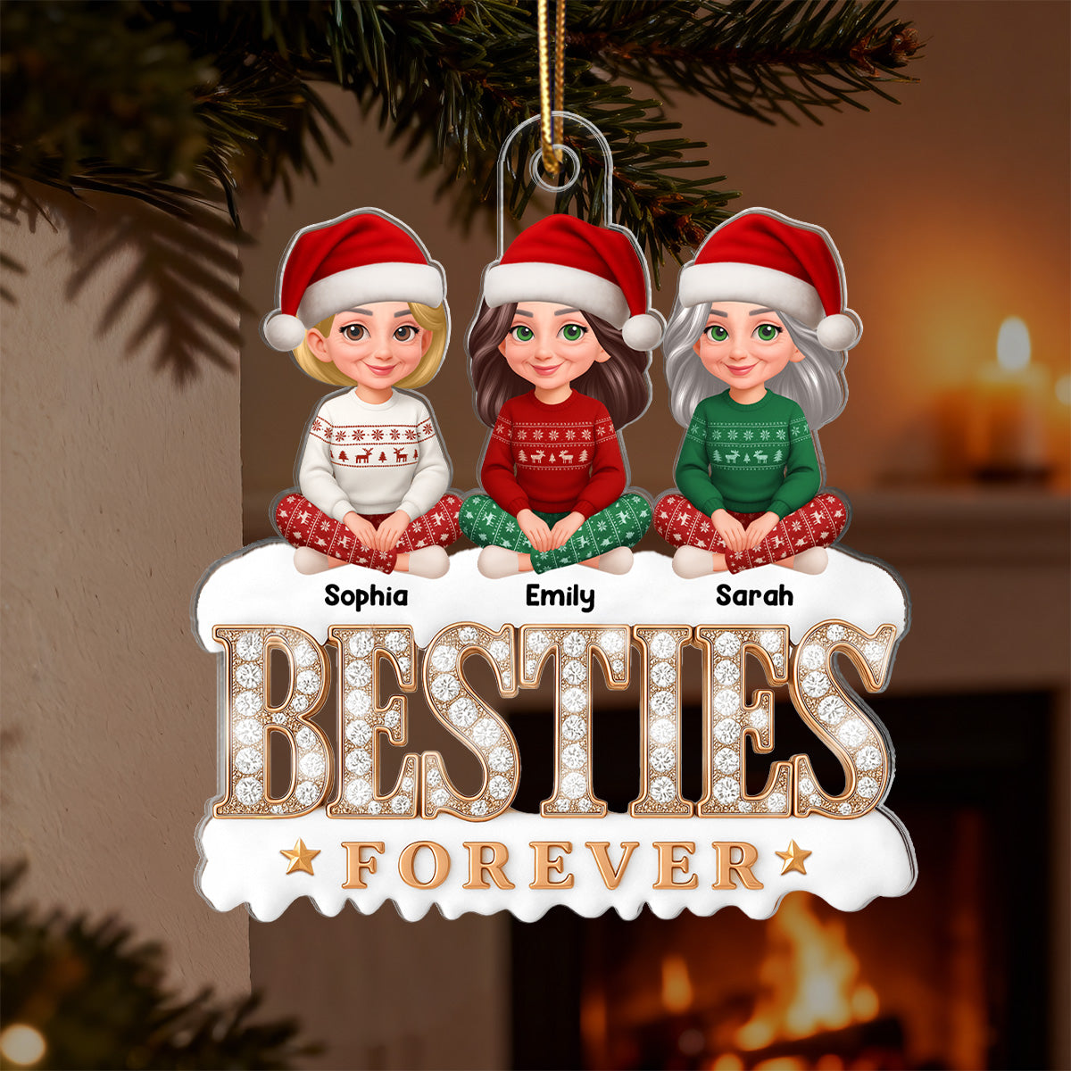 3D Shining Effect Beautiful Besties Forever - Personalized Acrylic Ornament - Gift For Best Friends