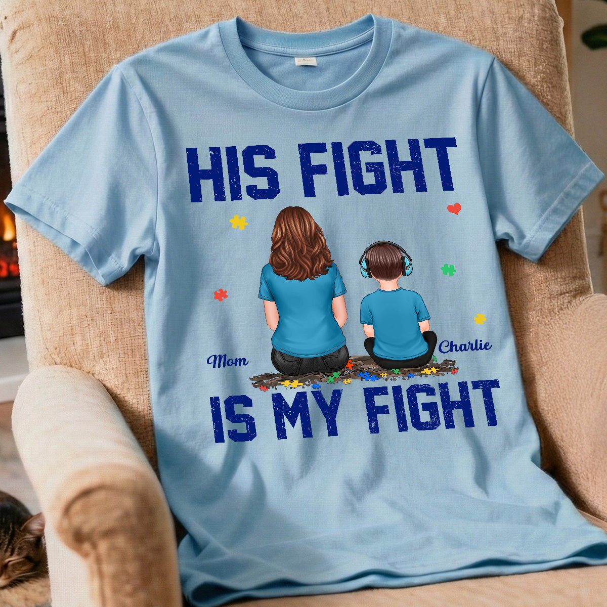 His Fight Is My Fight Autism Parent & Kid - Personalized Shirt - Autism Awareness Shirt