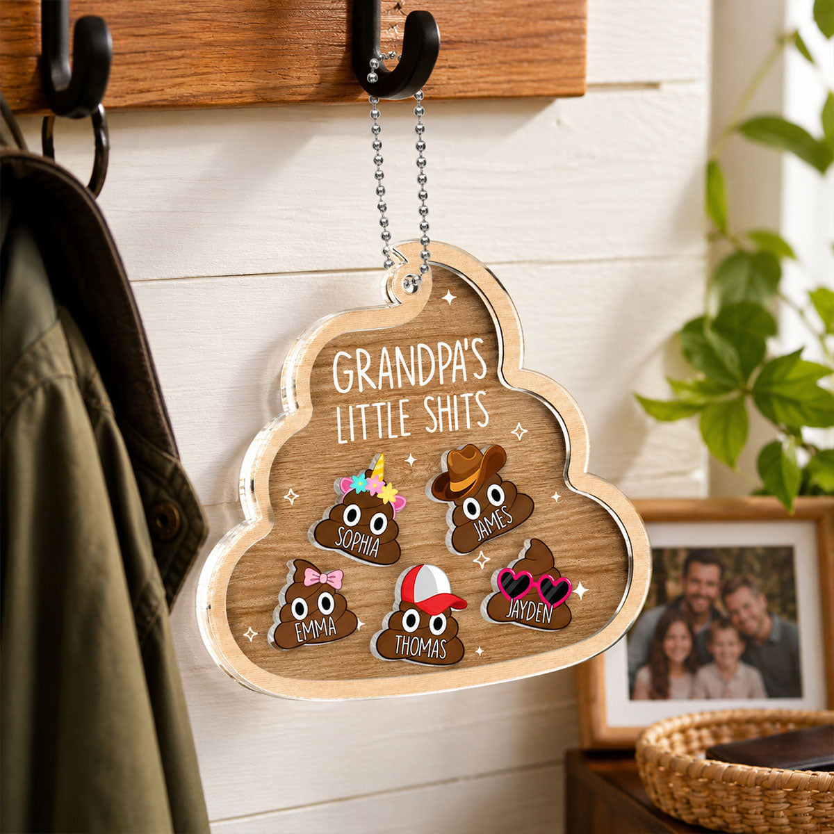 Grandpa's Little Turds - Personalized Shaker Car Ornament - Funny Father's Day Gift For Grandpa