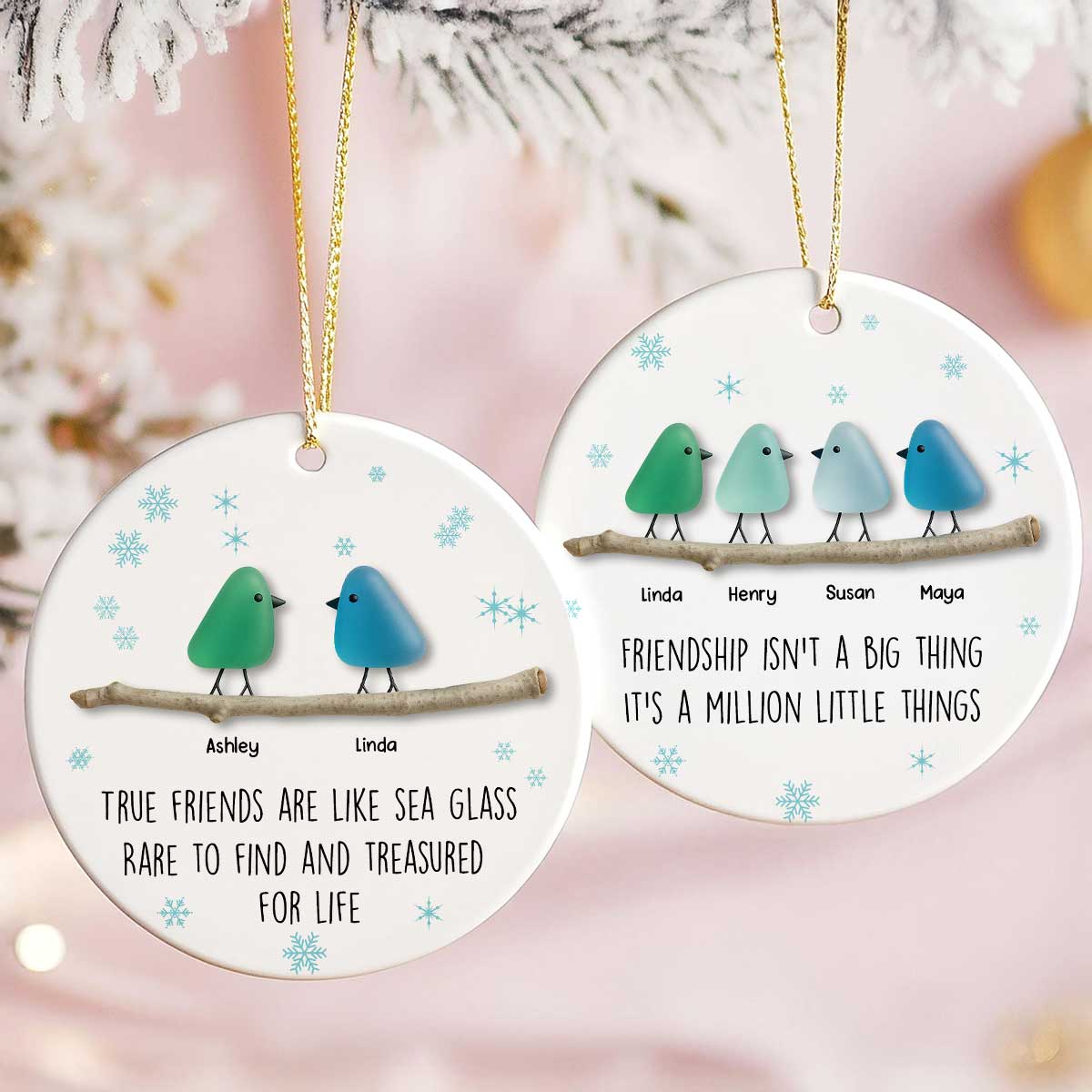 Friendship Sea Glass Pattern Birds - Personalized Ceramic Ornament - Unique Christmas Gift for Best Friends