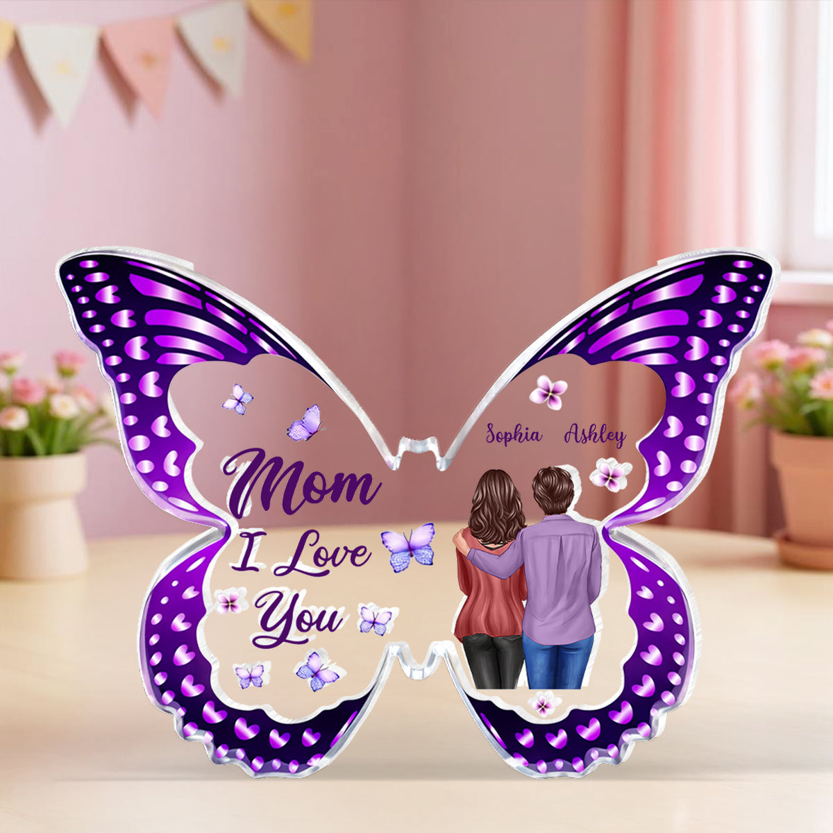 Mom I Love You Butterfly - Personalized Acrylic Block Plaque - Heartfelt Gift For Mom, Grandma