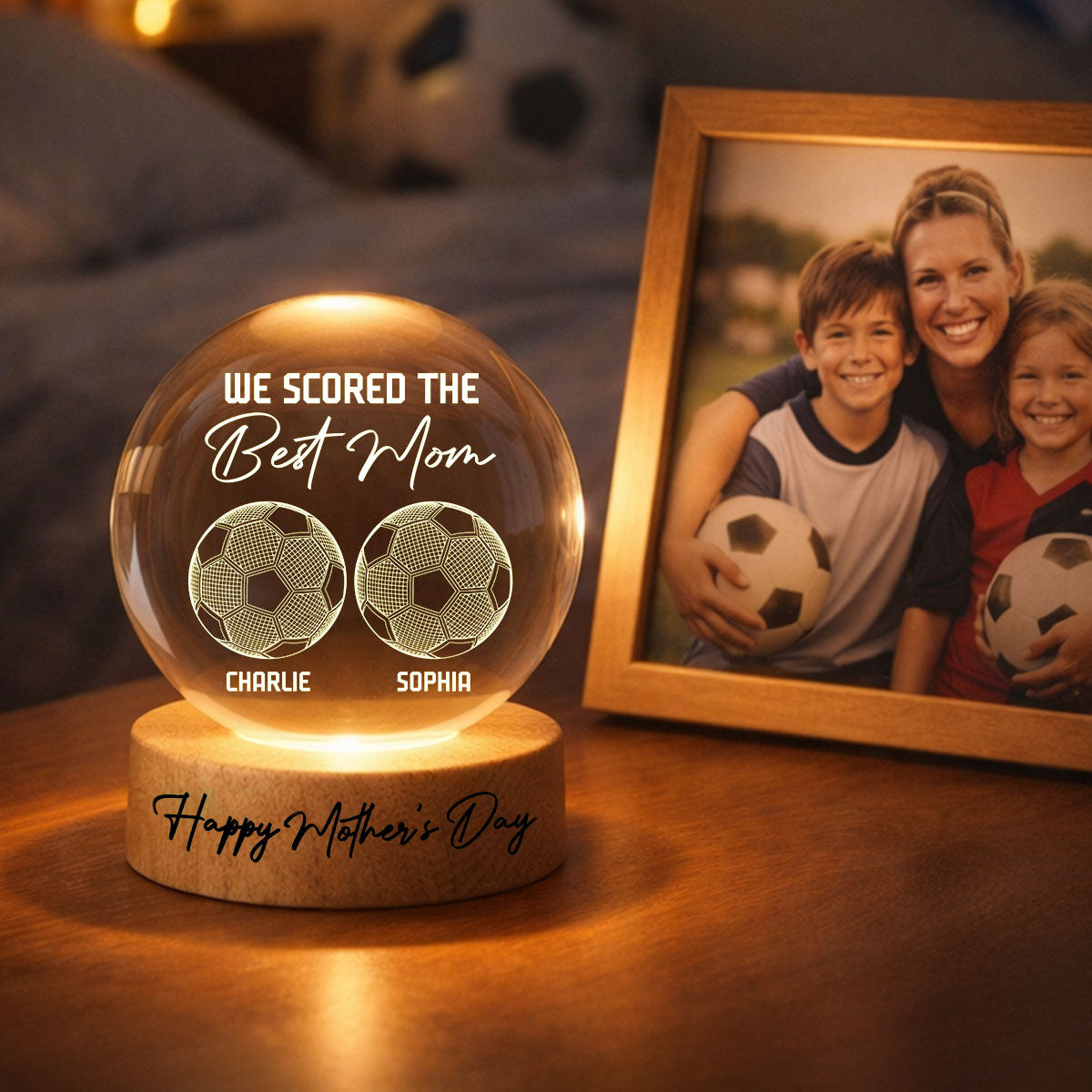 Soccer We Scored The Best Mom Illusion - Personalized Crystal Ball LED Night Light - Mother's Day Gift For Mom, Wife