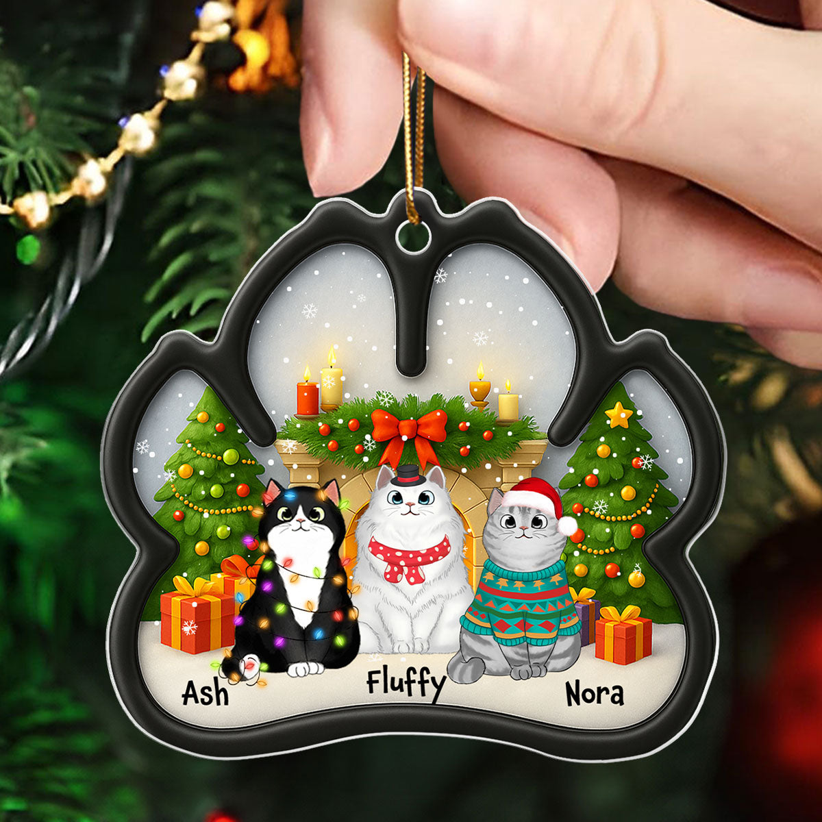 Custom Paw Cute Cartoon Cats - Personalized Acrylic Ornament - Christmas Gift For Cat Lovers
