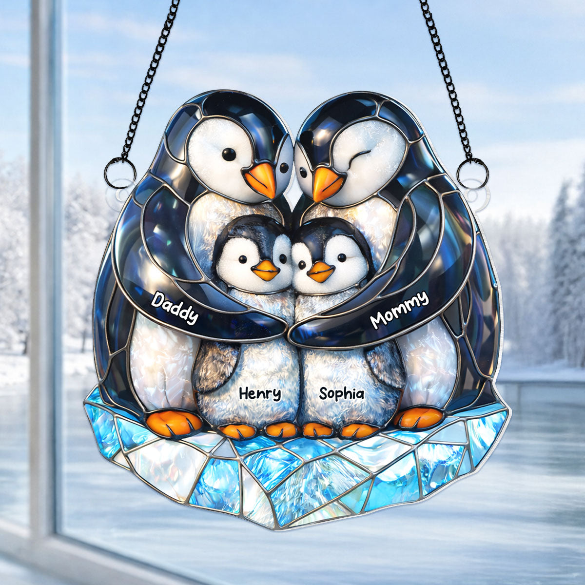 Penguin Family - Personalized Acrylic Suncatcher - Heartfelt Mother's Day Gift for Mom