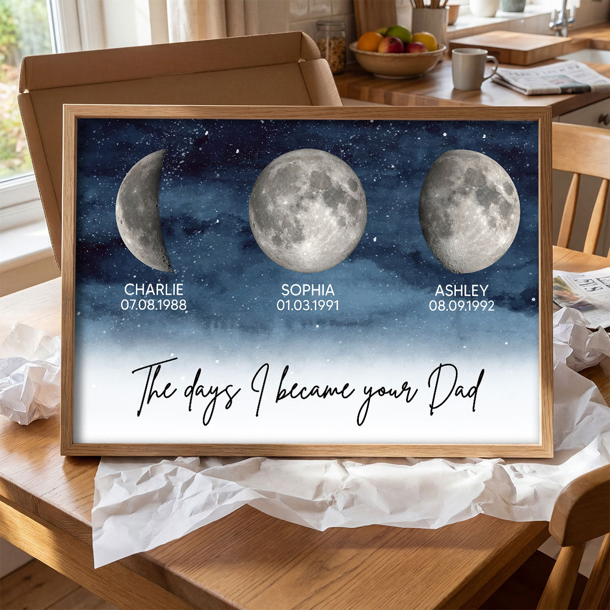 The Days I Became Your Dad Custom Children Birthdate Moon Phase - Personalized Poster - Heartfelt Father's Day For Dad