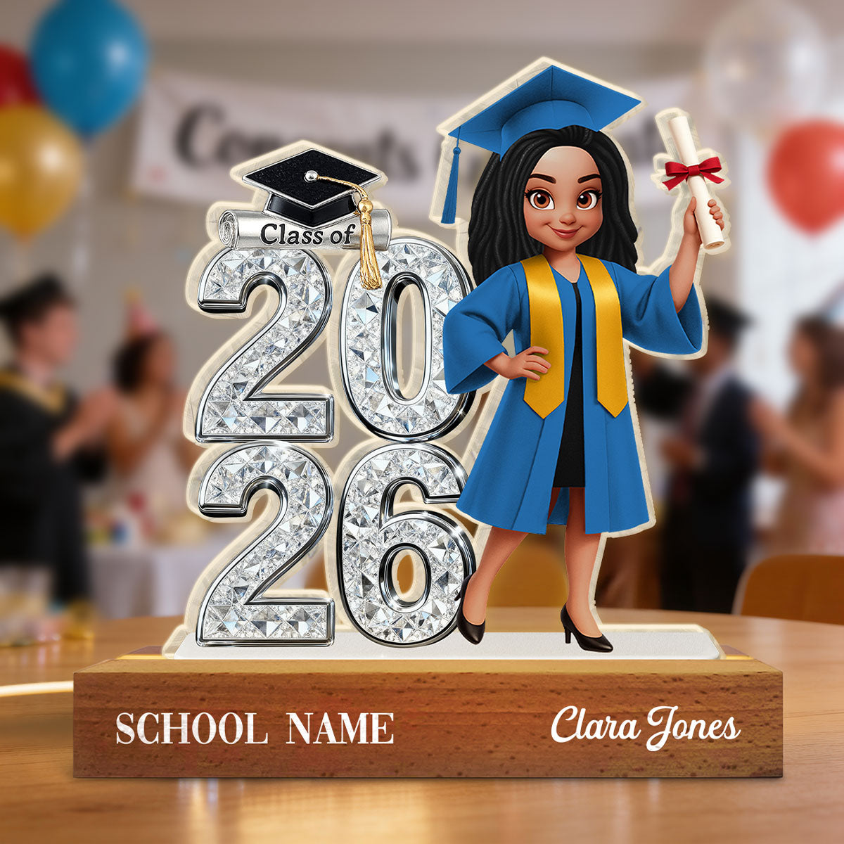 Class Of 2026 2027 Shiny Effect 2D Flat - Personalized Acrylic Block LED Night Light - Graduation Gift For Graduates, Daughter