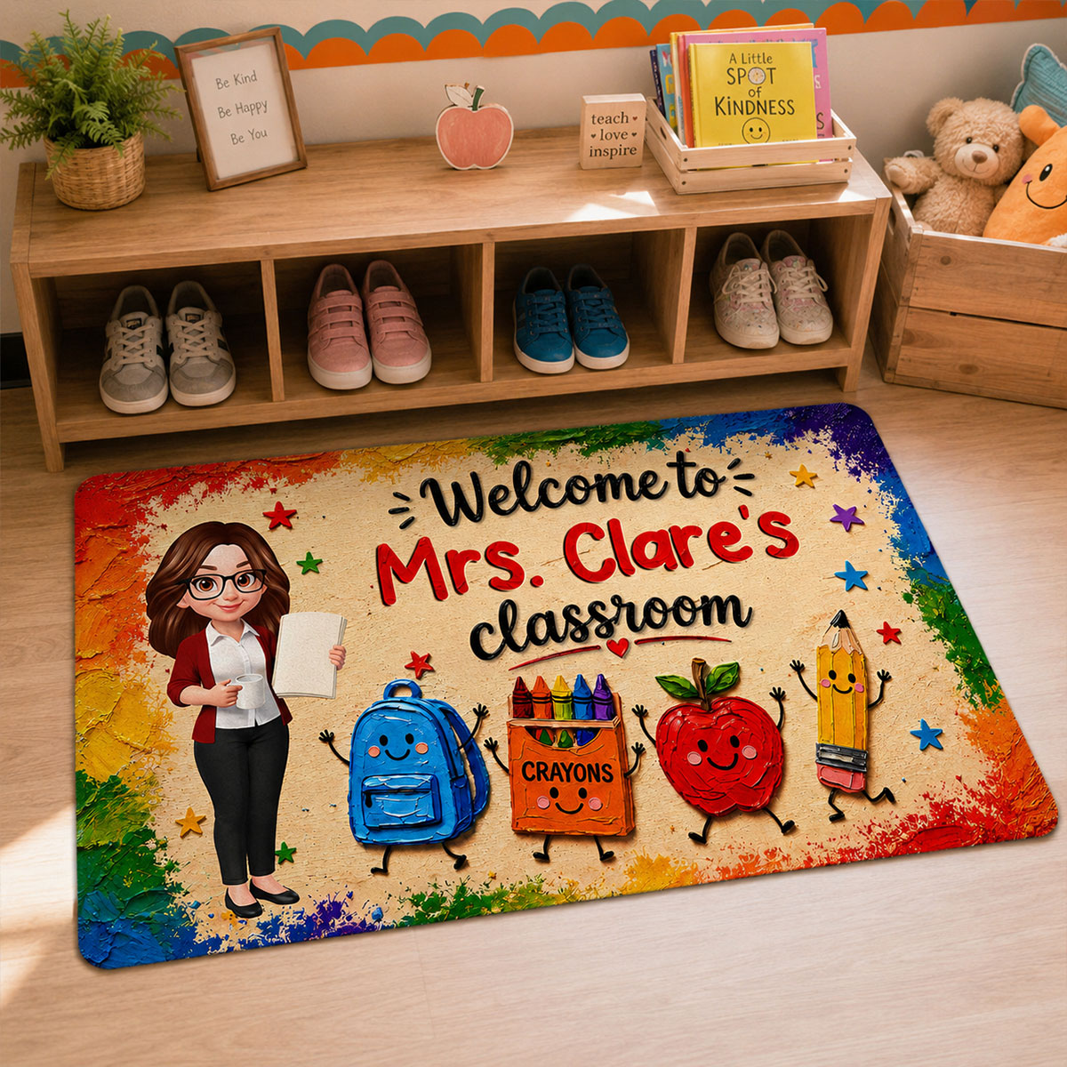 Cute Things Welcome Teacher Class Impasto Brushstroke - Personalized Doormat