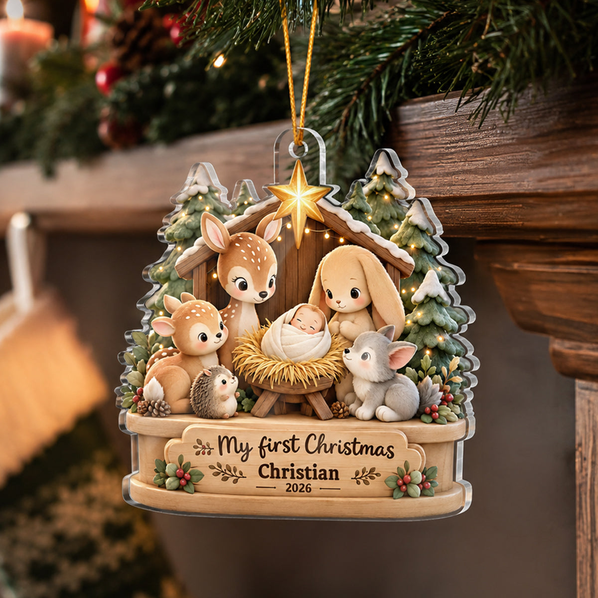 My First Christmas Cute Animals - Personalized Acrylic Ornament - Baby Ornament Keepsake