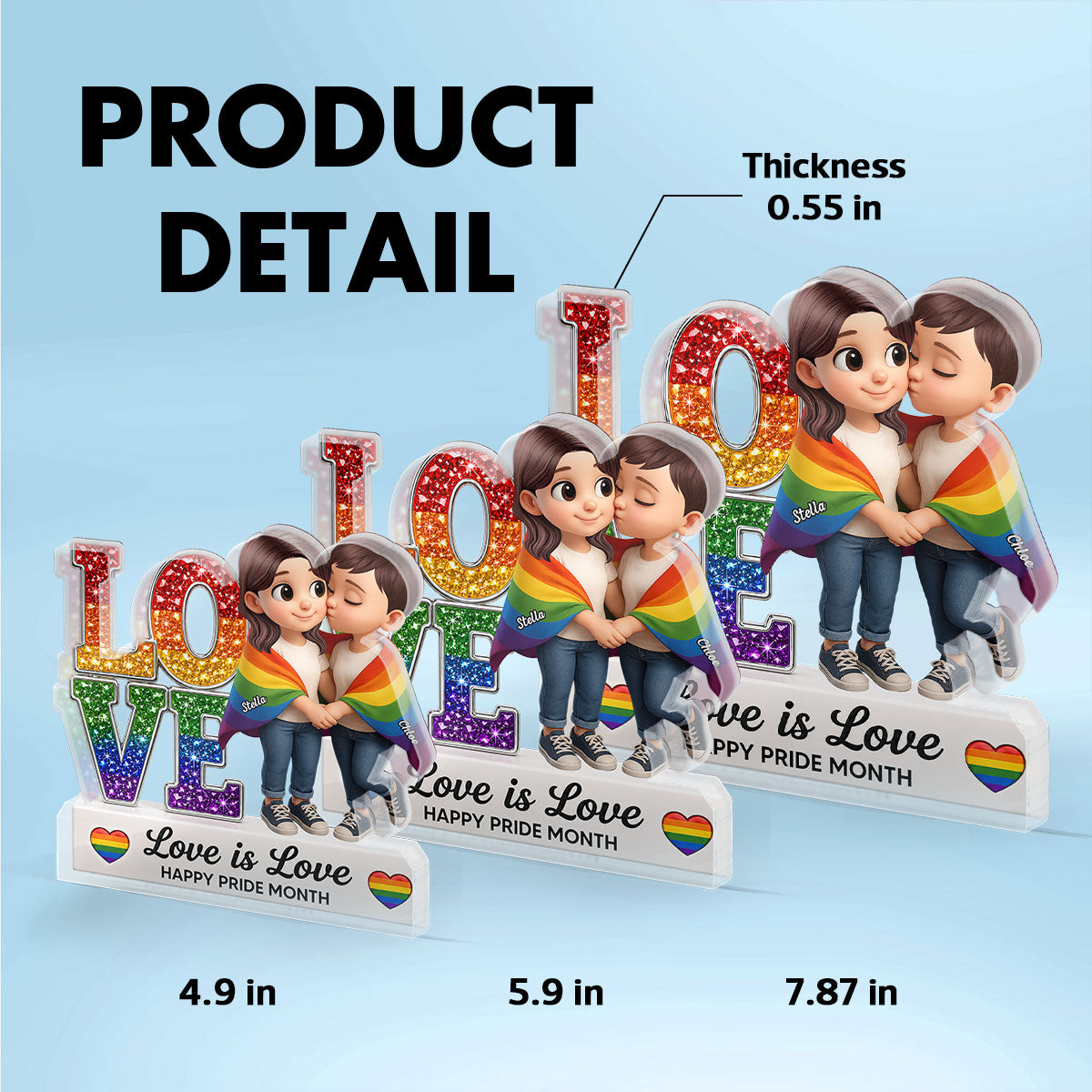 LGBT+ Couple Love Is Love - Personalized Acrylic Block Plaque - Gift For Couple, Happy Pride Month
