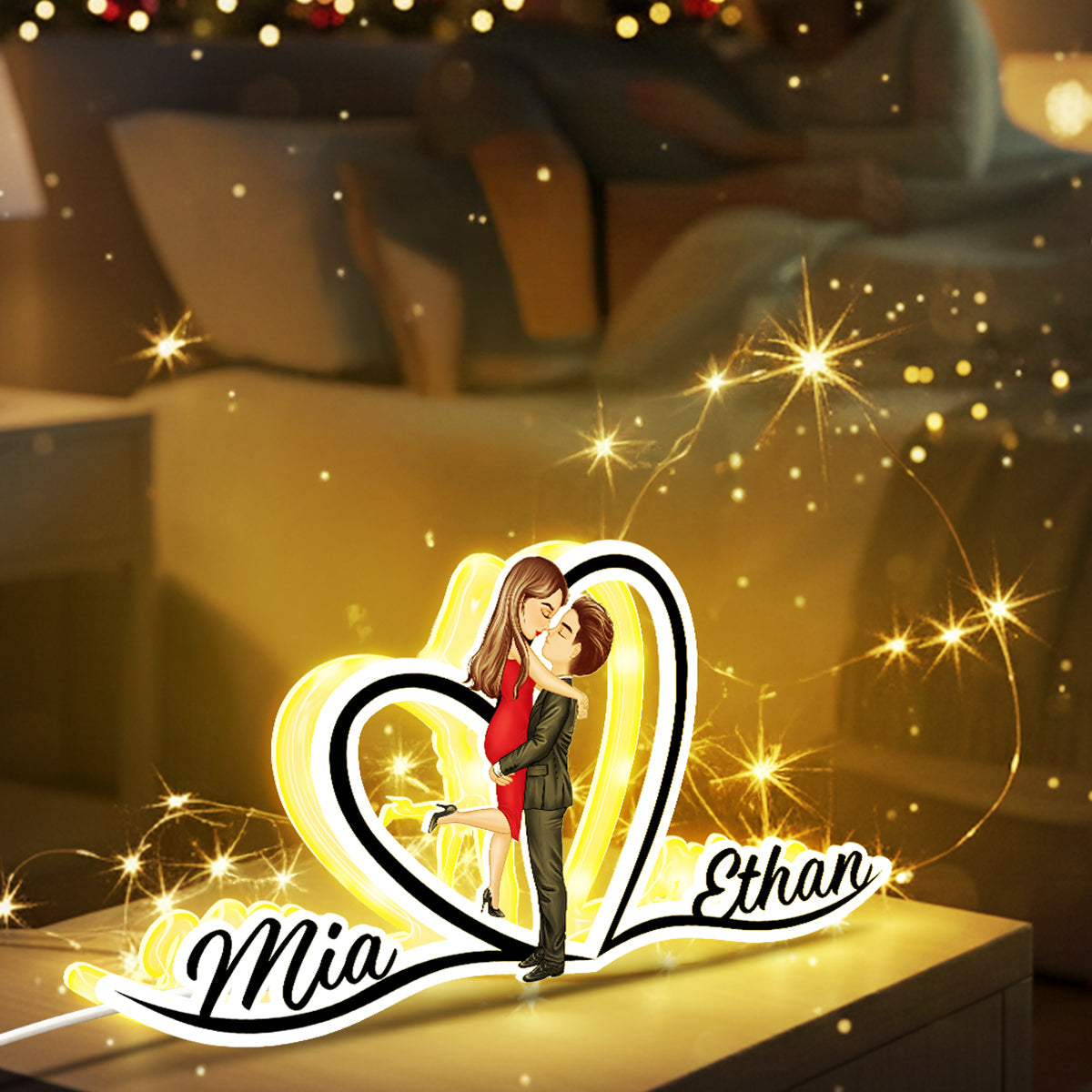 Couple Hugging Kissing Eternal Love - Personalized Light Box - Gift for Him, Gift for Her