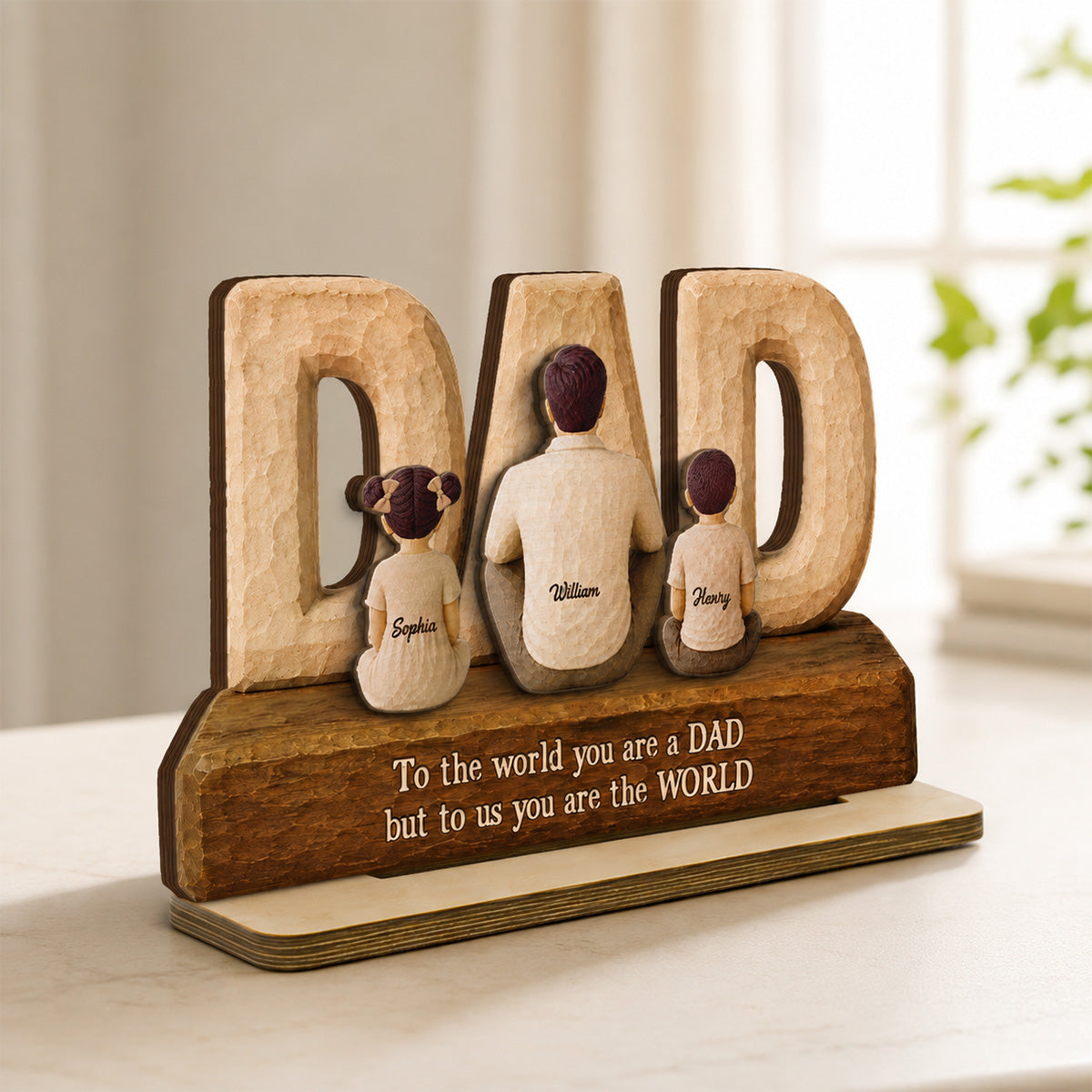 DAD Family Sitting Back View 2D Flat - Personalized Wooden Plaque