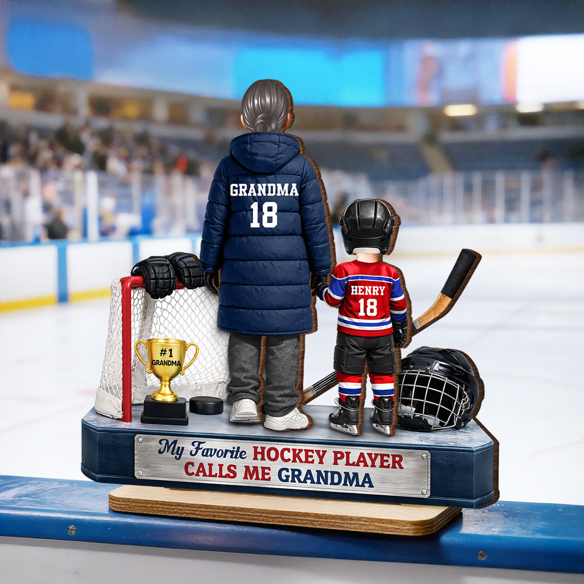 Grandma Hockey And Grandkids - Personalized 2-Layered Wooden Plaque - Heartfelt Gift For Grandma