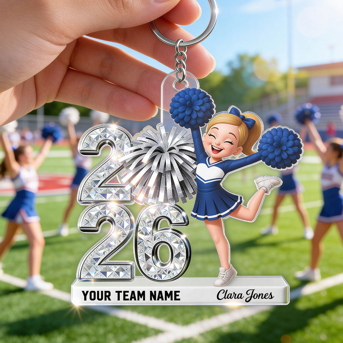 3D Shiny Effect Cheerleader With Year - Personalized Acrylic Keychain - Gift For Daughter, Granddaughter