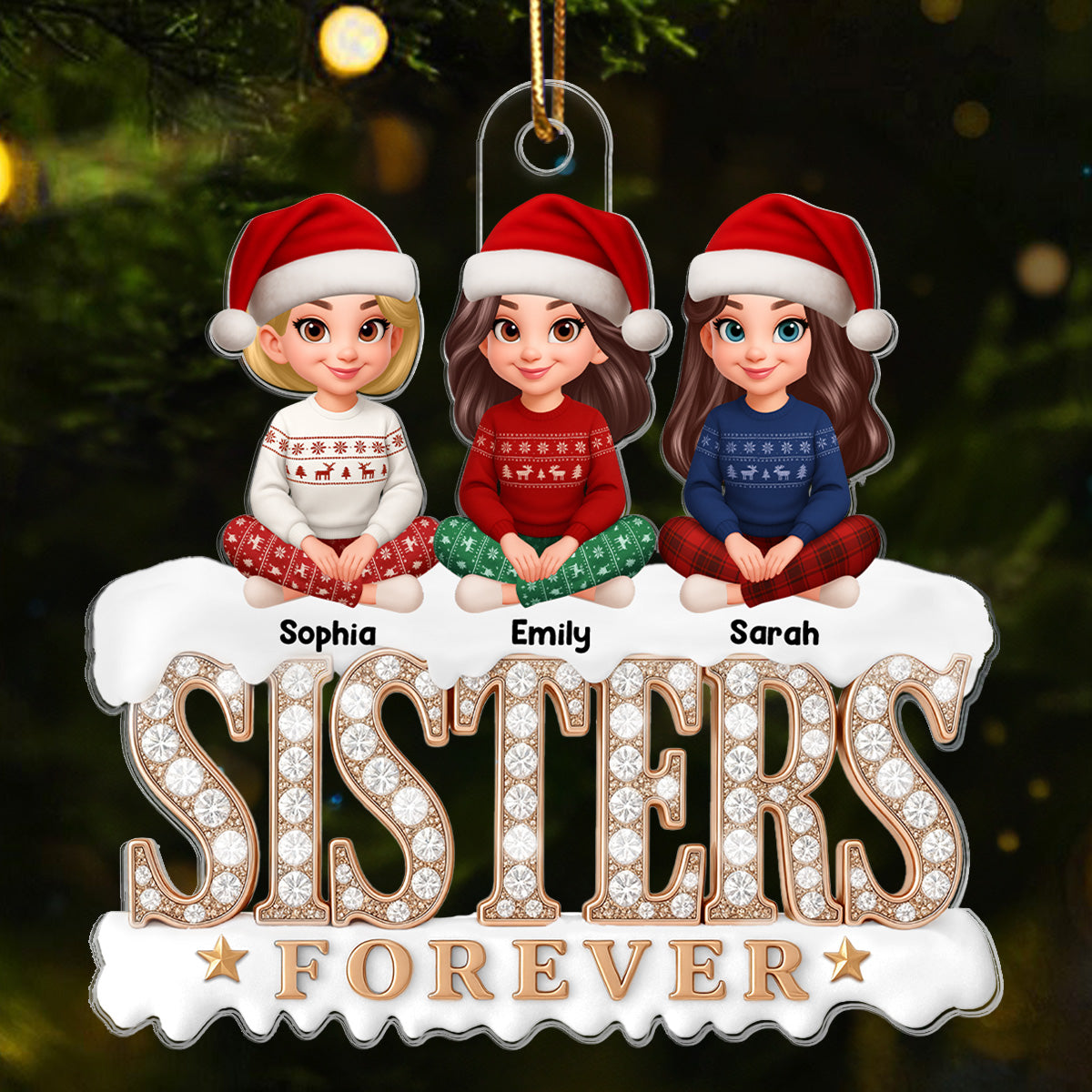 3D Shining Effect Beautiful Sisters Forever - Personalized Acrylic Ornament - Gift For Sisters