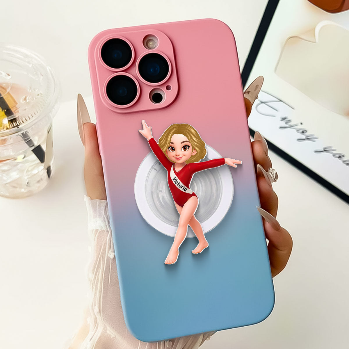 3D Effect Gymnastic Girl - Personalized Acrylic Magnetic Phone Grip - Gift For Daughter Granddaughter, Girlfriend