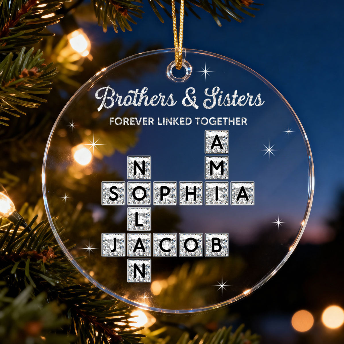 3D Shining Effect Brothers Sisters Crossword Puzzle Art - Personalized Acrylic Ornament - Christmas Gift For Siblings, Brothers, Sisters
