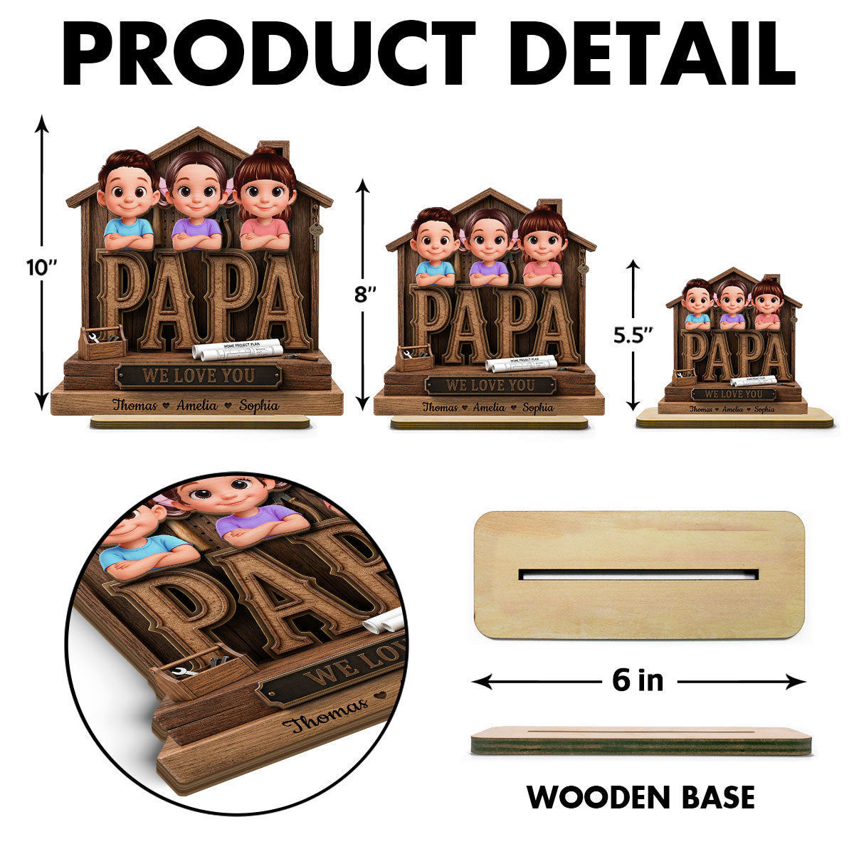 Papa Home Tools We Love You - Personalized 2-Layered Wooden Plaque -  Gift for Grandpa, Dad