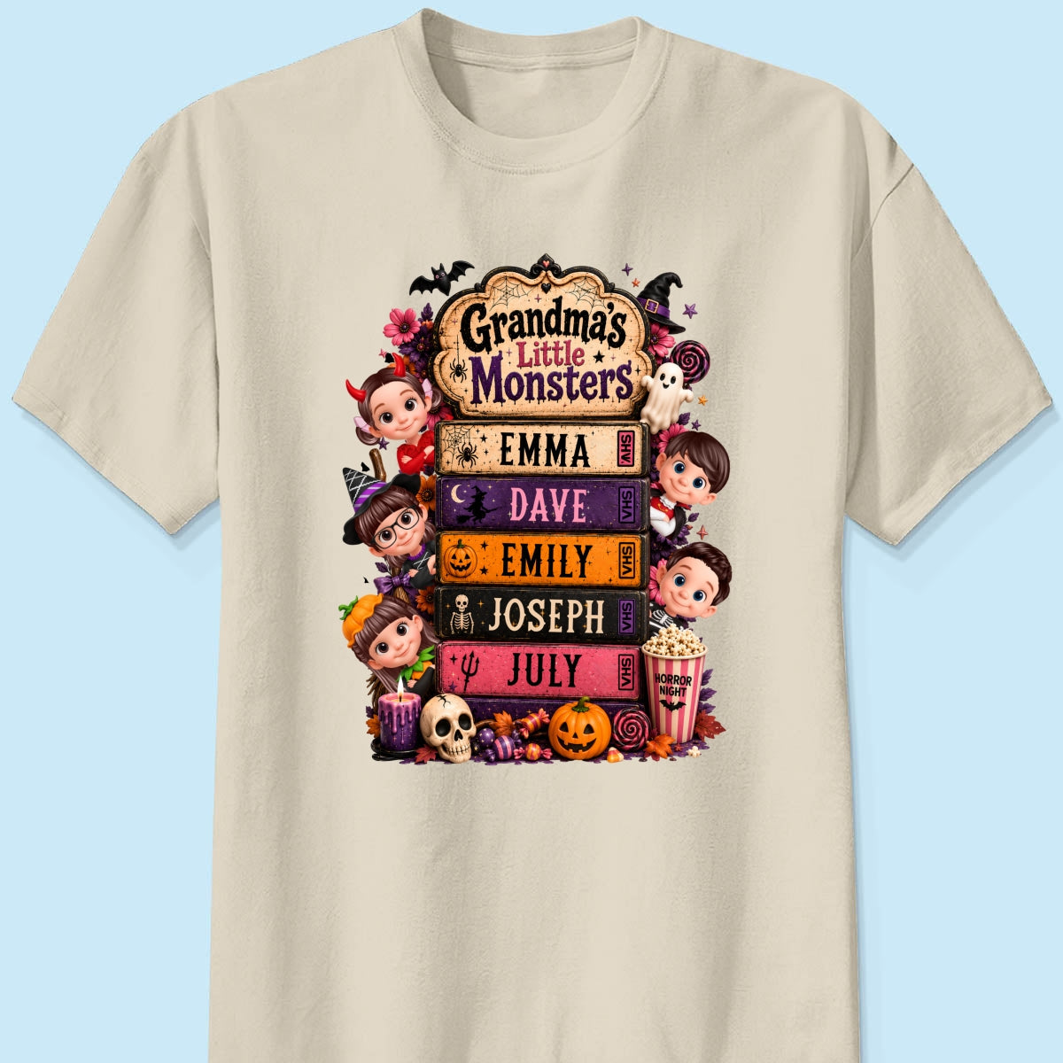 Retro Halloween Movie Grandma Grandkids - Personalized Shirt - Halloween Gift, Gift For Grandma