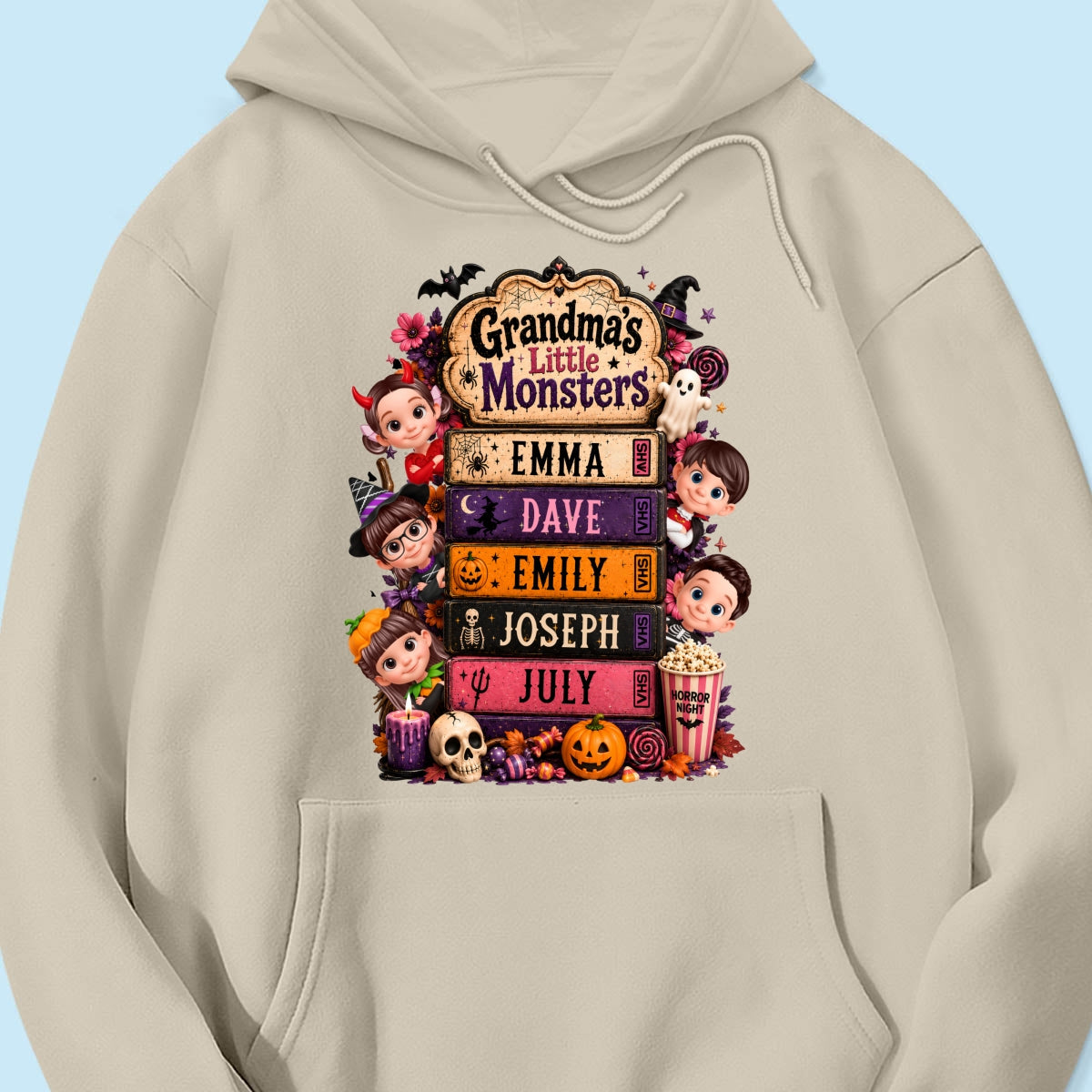 Retro Halloween Movie Grandma Grandkids - Personalized Shirt - Halloween Gift, Gift For Grandma