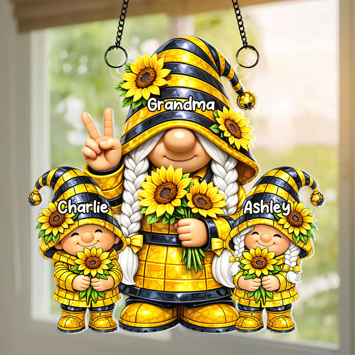 Grandma Grandkids Gnome Sunflower - Personalized Suncatcher - Gift For Grandma