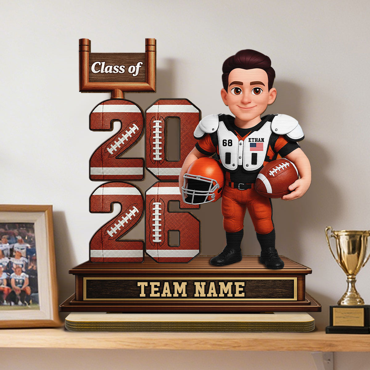 American Football Senior Class Of 2026 2027 - Personalized 2-Layered Wooden Plaque - Graduation Gift For Son, Daughter, Graduates