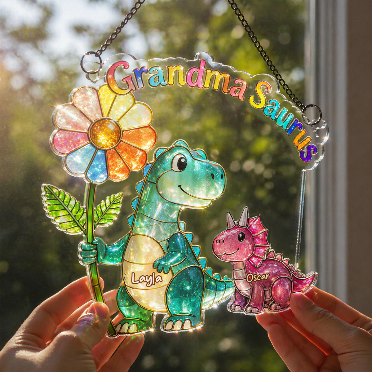 Dinosaur Mamasaurus Grandmasaurus - Personalized Suncatcher - Mother's Day Gift for Mom, Grandma, Wife