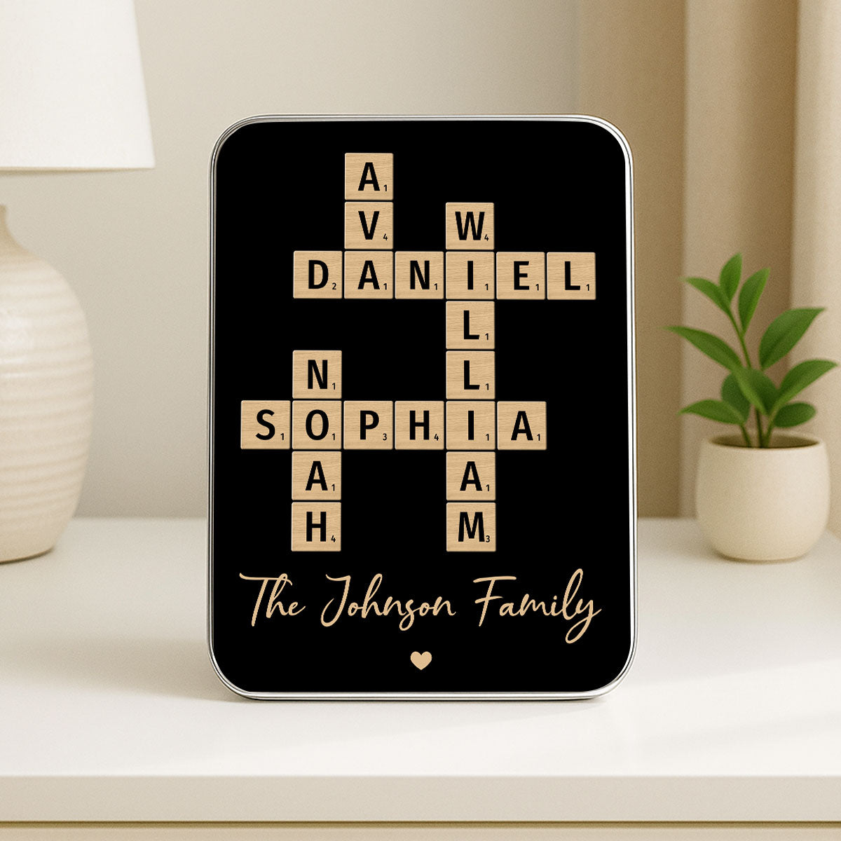 Family Names Crossword Puzzle Art - Personalized Mirrored Picture Frame - Christmas Gift For Family