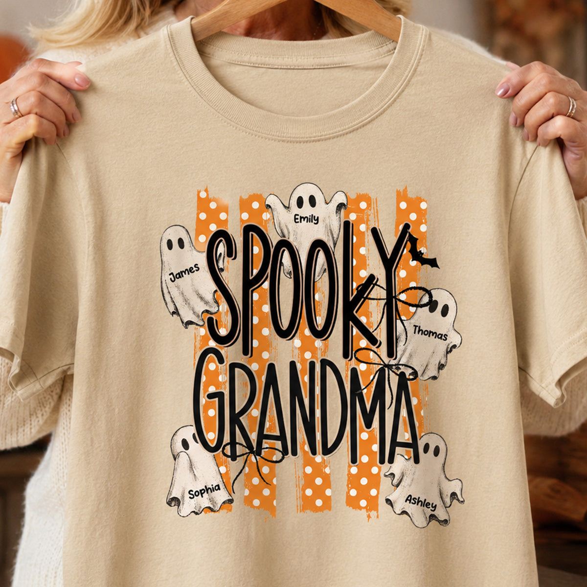 Spooky Grandma Striped Halloween Ghosts - Personalized Shirt