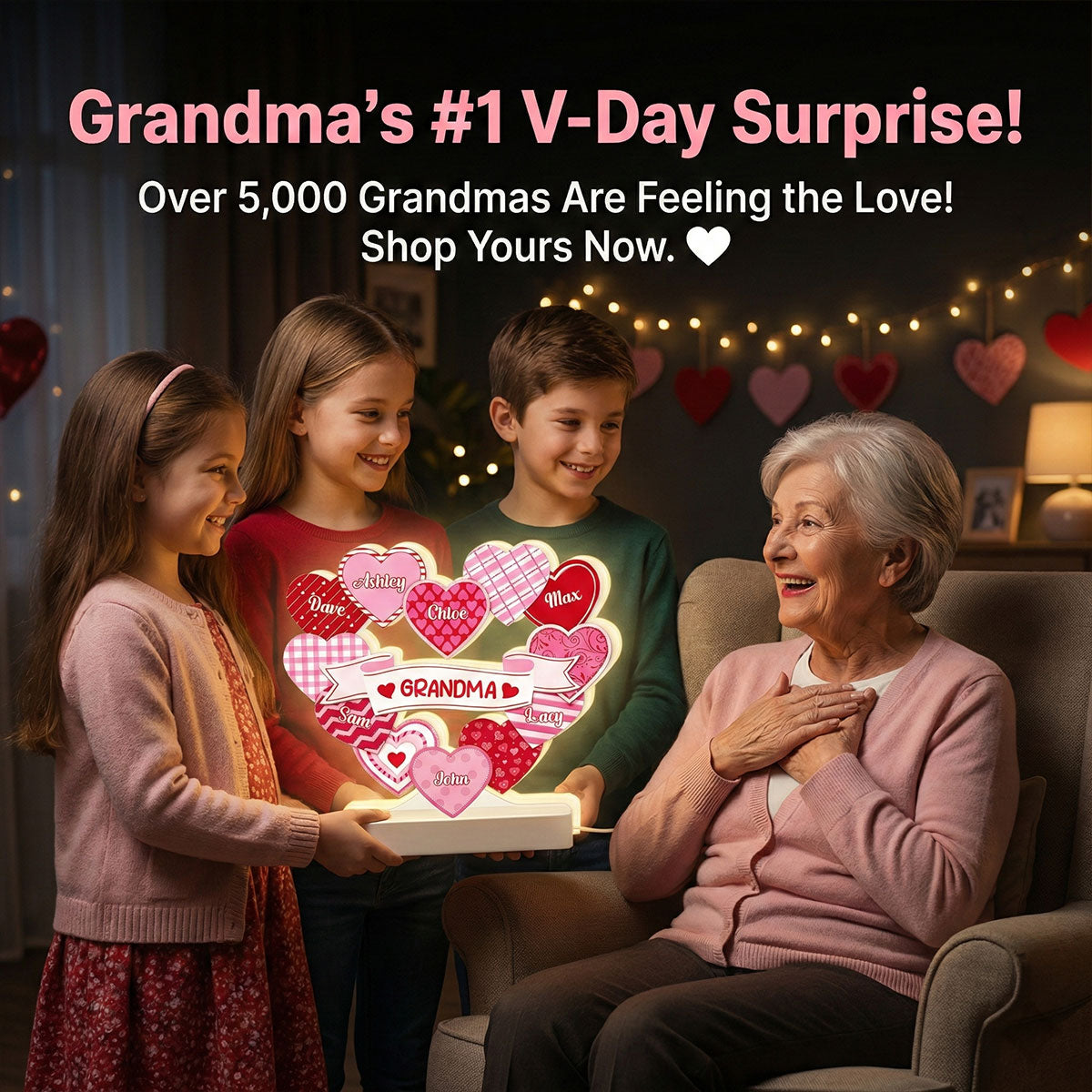 Grandma's Sweethearts Coquette Valentine's Day - Personalized Light Box - Home Decor Gift For Grandma