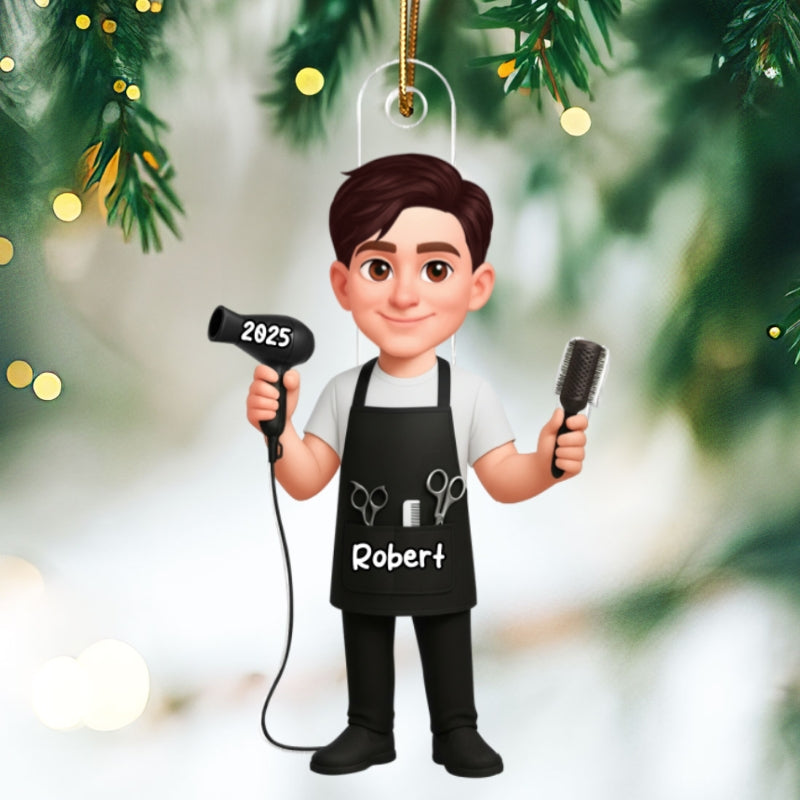 3D Effect Christmas Hairdresser Man Woman - Personalized Acrylic Ornament - Gift For Hairdressers