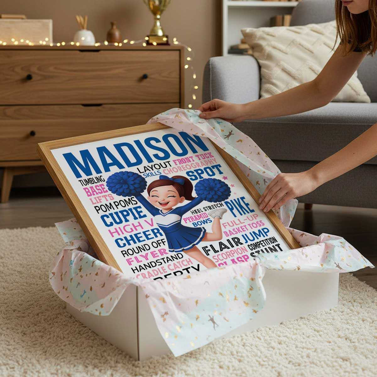 Typography Art Cheerleader Girl - Personalized Poster - Gift For Daughter, Granddaughter, Cheer Team Gift, Cheerleading Print