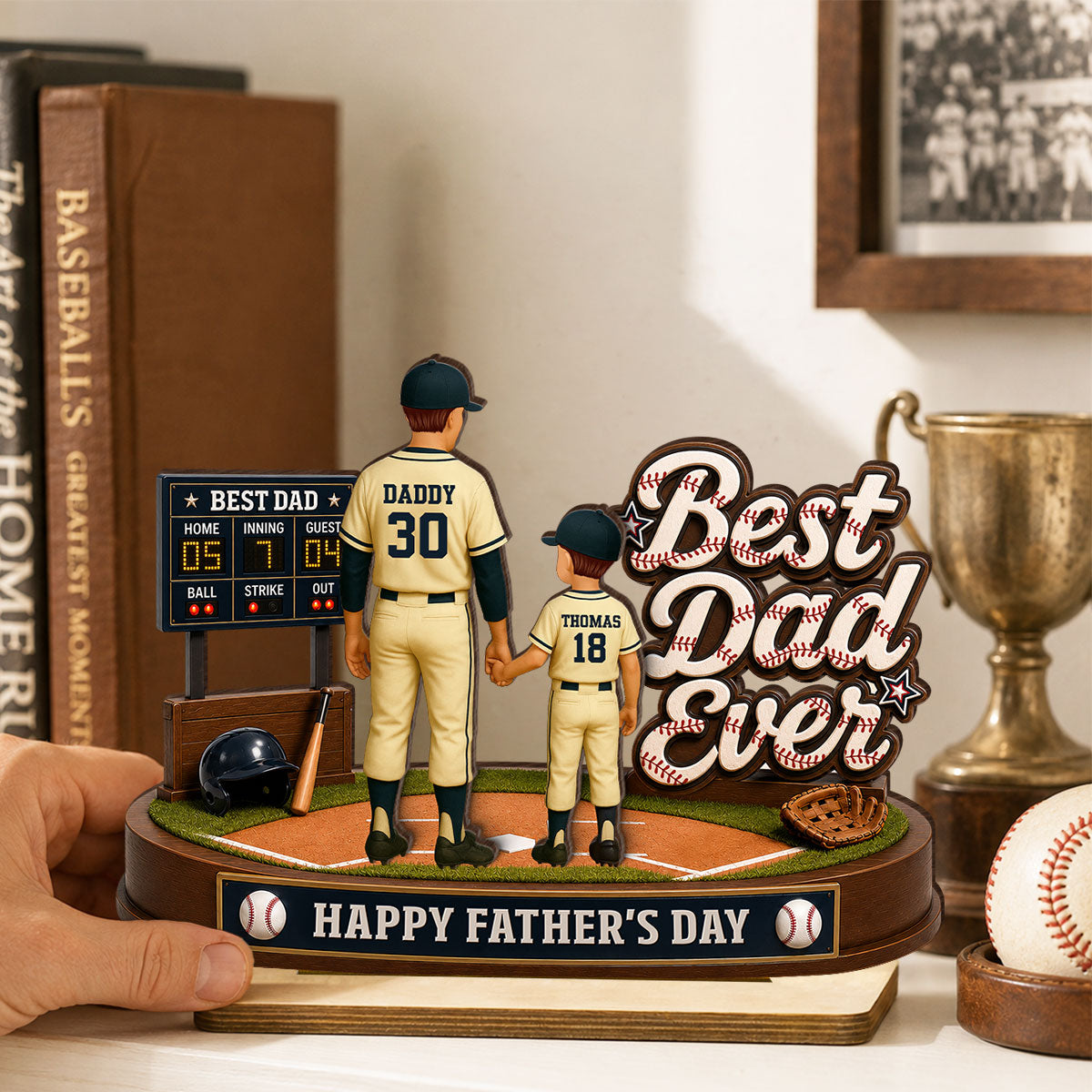 Best Baseball Dad Ever We Caught The Best Dad - Personalized 2-Layered Wooden Plaque -  Gift For Dad, Husband