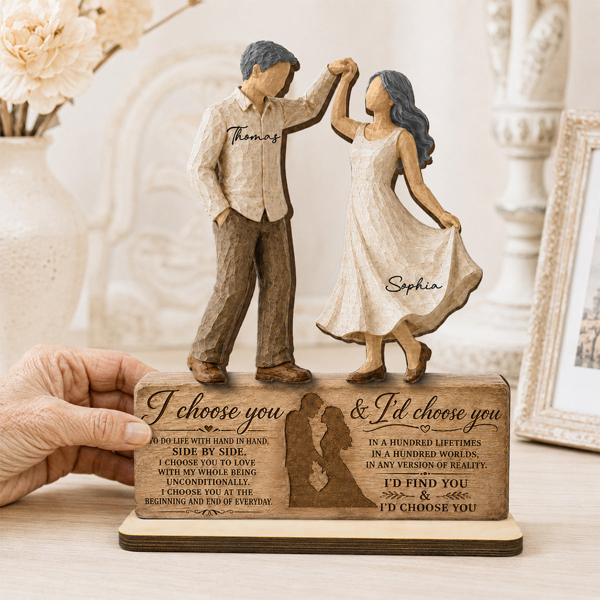 I Choose You Couple Dancing 2D Flat - Personalized 2-Layered Wooden Plaque - Anniversary Gift Keepsake For Couples