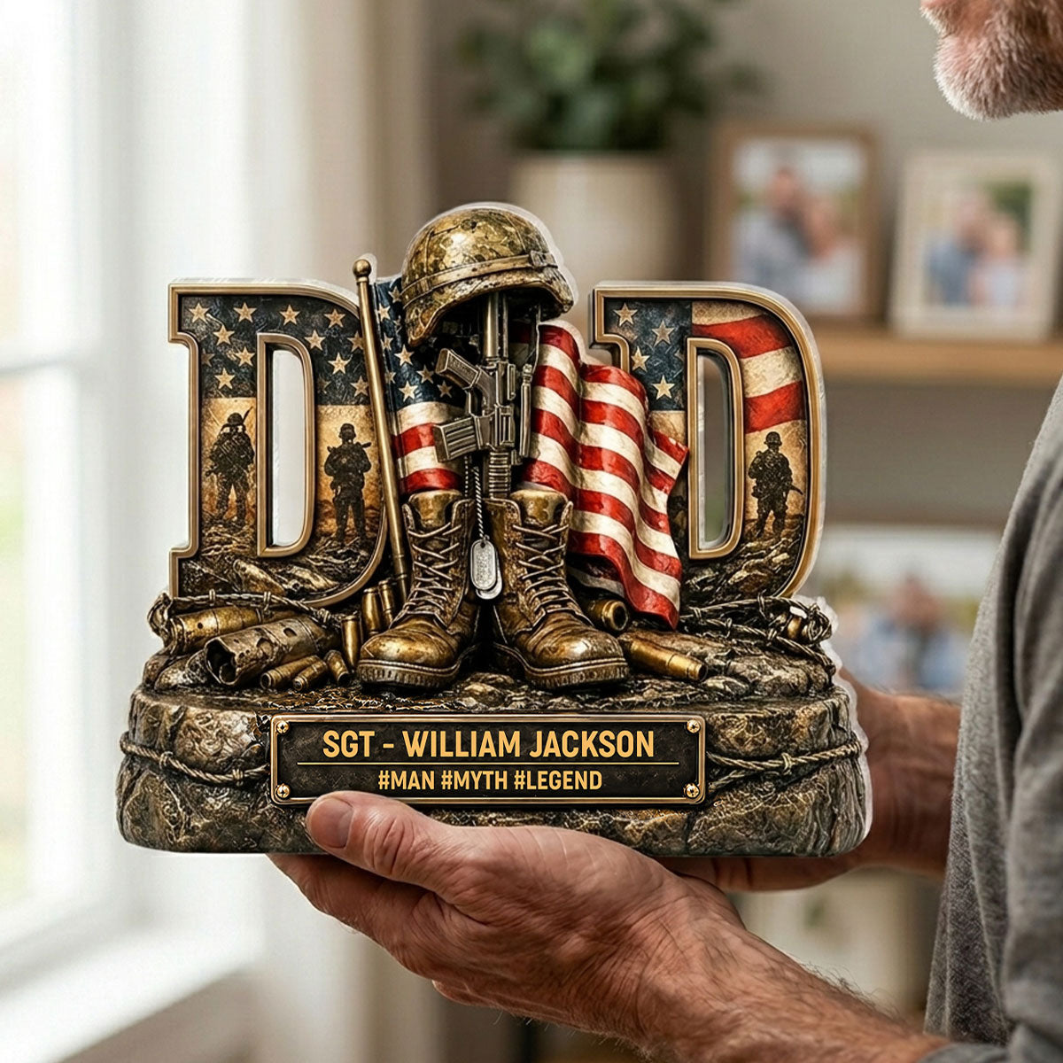 Proud American Veteran Dad - Acrylic Block Plaque -  Gift For Dad, Husband