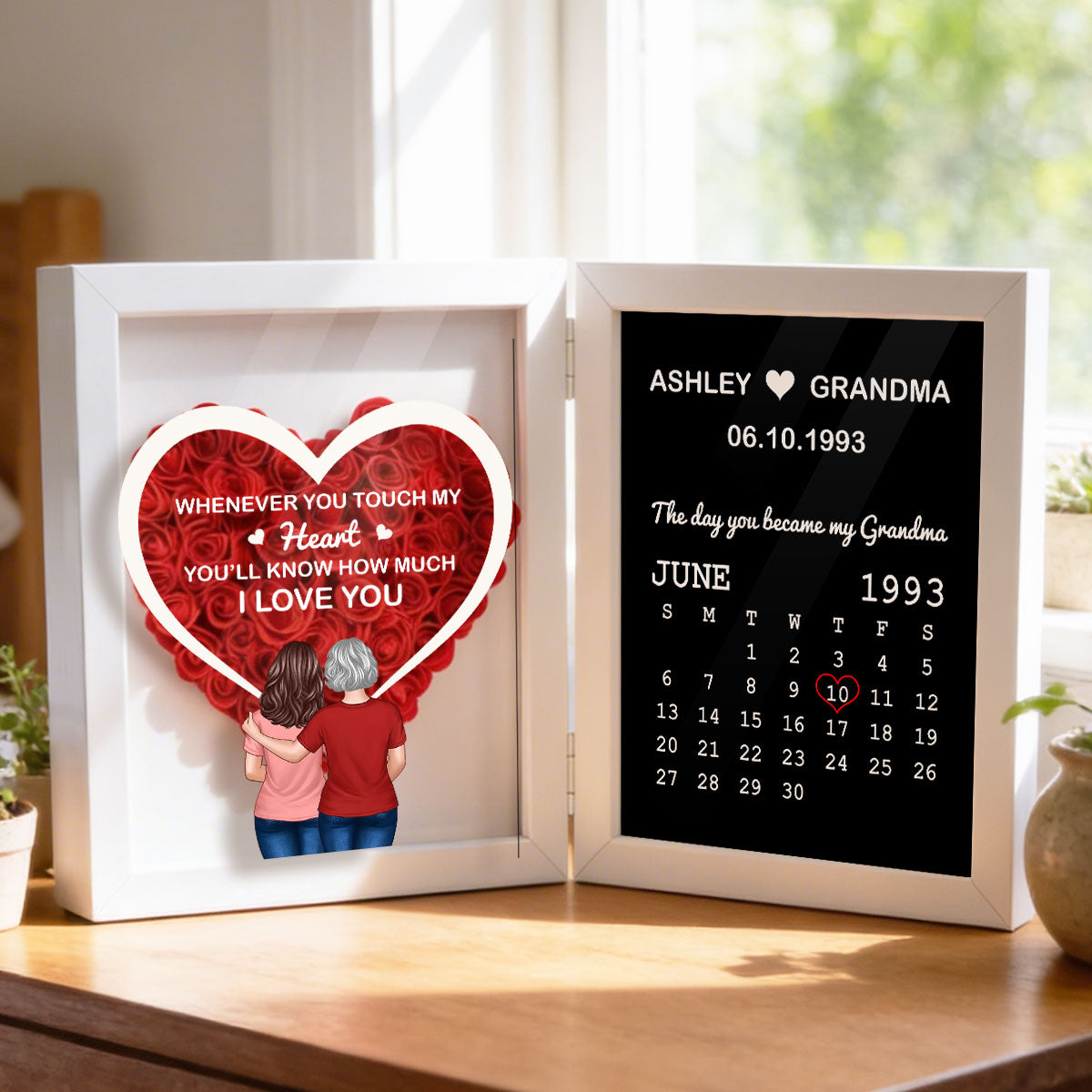 Whenever You Touch My Heart You'll Know How Much I Love You - Personalized Flower Shadow Box - Gift For Grandma