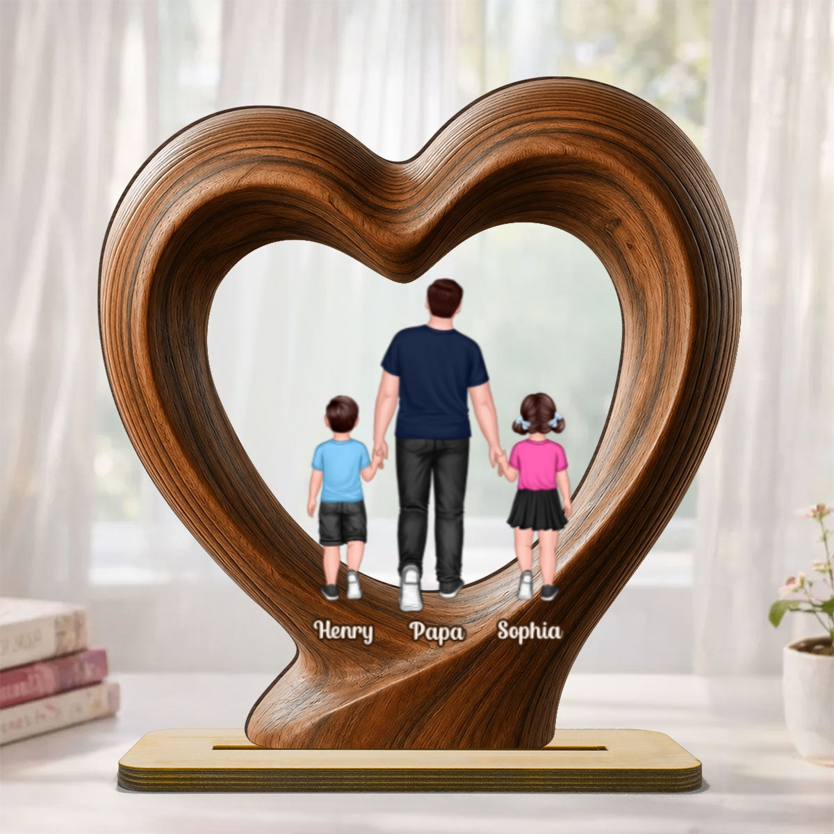 Dad Grandpa Walking With Children - Personalized 2-Layered Wooden Plaque -  Gift for Husband